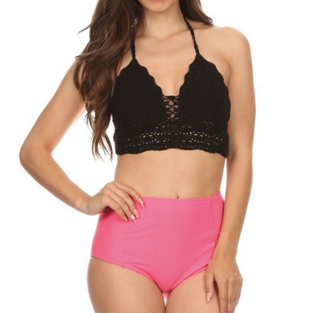 Highwaist swimsuit, w/ gorgeous crochet halter top